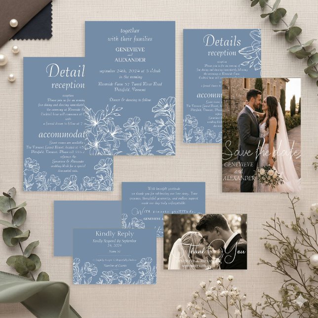 Convite de Casamento Dusty Blue com Lírios (Criador carregado)