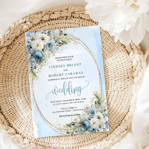 Convite de casamento Dusty Blue Floral Greenery