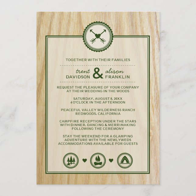Convite de Casamento e Glamping Woodsy (Frente)