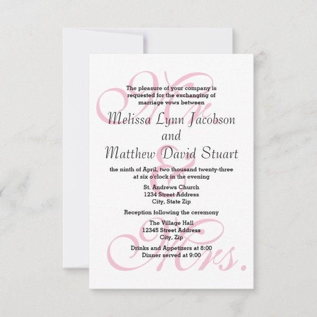 Convite de Casamento e Recepção 3x5 Sr. & Sra. Ros (Frente)