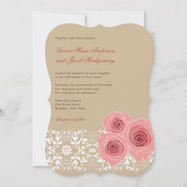 Convite de casamento e Recepção de rendas Damask R (Frente)