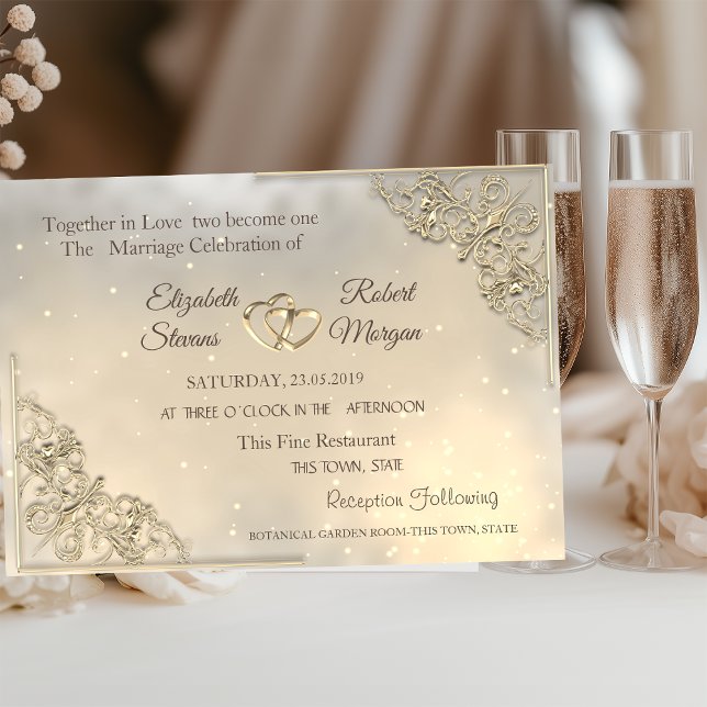 Convite de Casamento e Registro Chic Gold Hearts (Criador carregado)