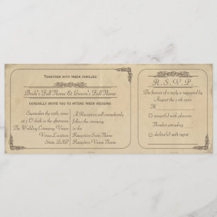 Convite de Casamento e RSVP com Bilhete de Pergami