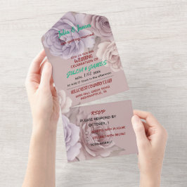 Convite de Casamento e RSVP de Rosas Pink Elegante