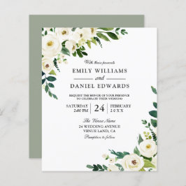 Convite de Casamento Econômico com Flores Brancas 