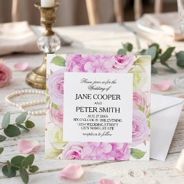 Convite de casamento econômico com flores rosa e b
