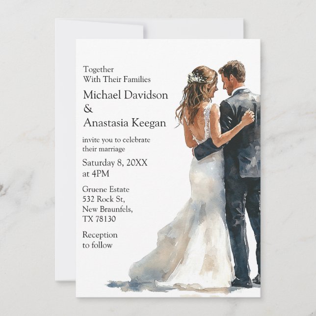 convite de casamento econômico com letra moderna e (Frente)