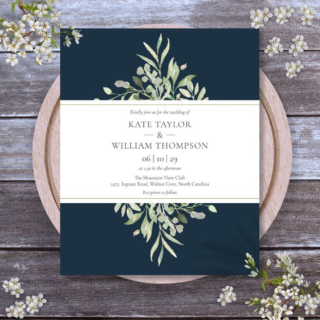 Convite de casamento econômico Deep Sea Blue Green (Deep Sea Blue Greenery Budget Wedding Invitation)