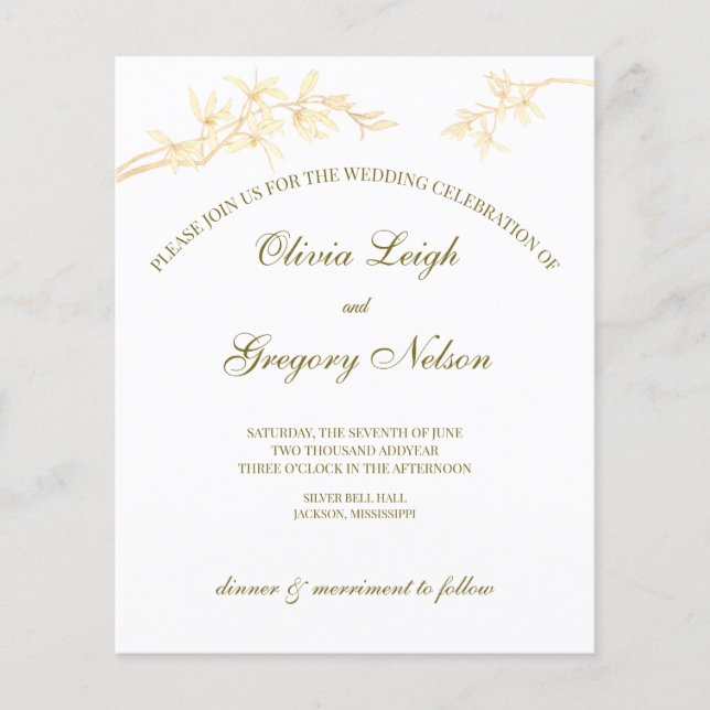 Convite de Casamento Econômico Flor Atemporal (Frente)