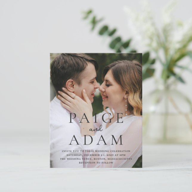 Convite de Casamento Editorial de Foto Moderno (Em pé/Frente)