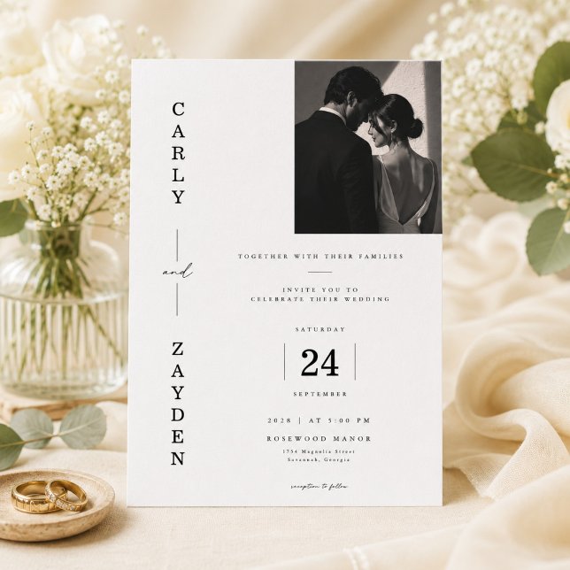 Convite de Casamento Editorial Moderno com Foto (Criador carregado)