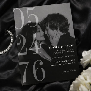 Convite de Casamento Editorial Negrito Data Preto