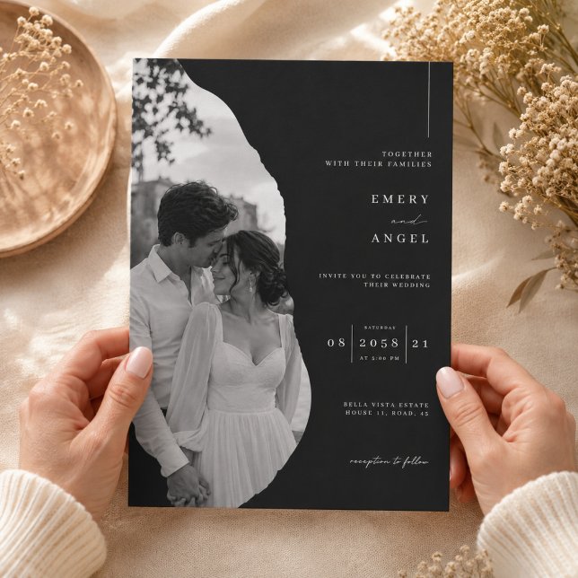 Convite de Casamento Editorial Preto Luxuoso. (Criador carregado)