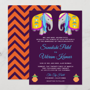 Convite de Casamento Elefante Arte Folclórica Étni