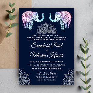 Convite de Casamento Elefantes com Tatuagem de Hen