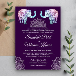 Convite de Casamento Elefantes com Tatuagem de Hen