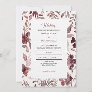 Convite de Casamento Elegância Botânica Borgonha