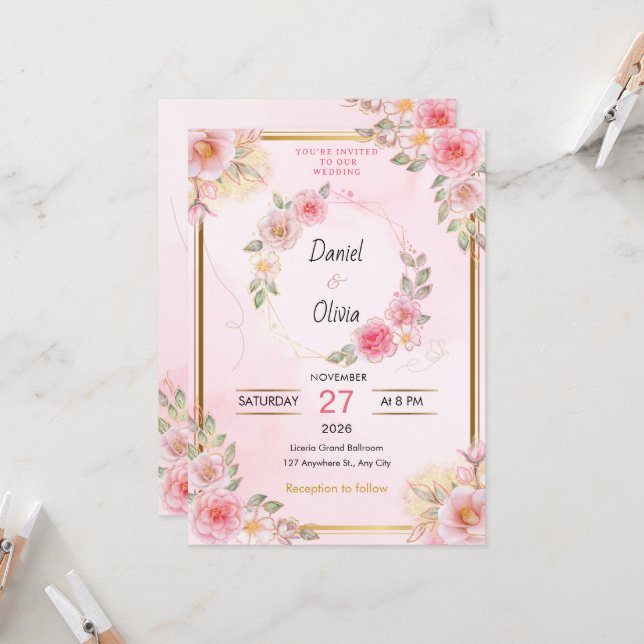 Convite de Casamento Elegância com Assinatura (Frente/Verso In Situ)