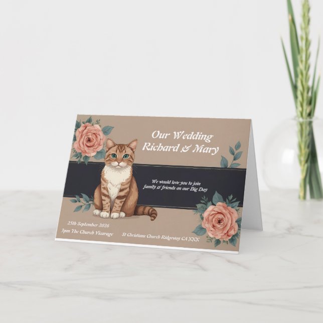 Convite de Casamento Elegância de Gato Divertido (Frente)