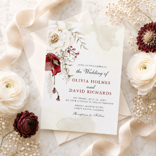 Convite de Casamento Elegância de Inverno Borgonha