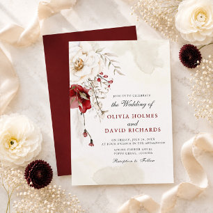 Convite de Casamento Elegância de Inverno Borgonha