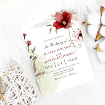 Convite de Casamento Elegância de Inverno Borgonha
