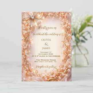 Convite de Casamento Elegância Dourada Real