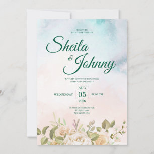 Convite de Casamento Elegância em Pastel Azul e Sa