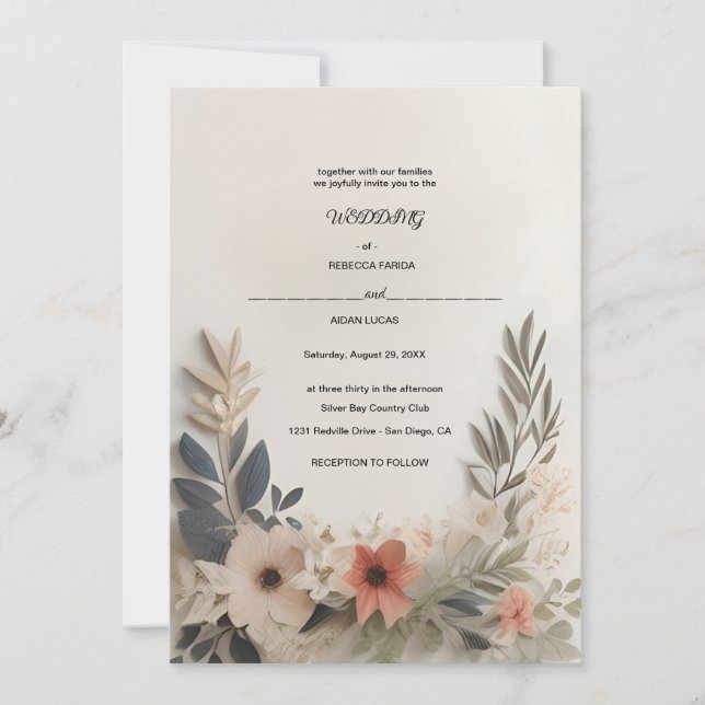 Convite de Casamento | Elegância Floral | Atempora (Frente)