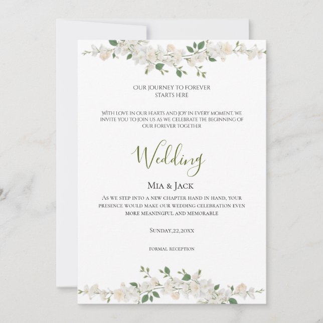 Convite de Casamento Elegância Floral Branca (Frente)