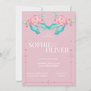 Convite de Casamento Elegância Floral Lótus Rosa