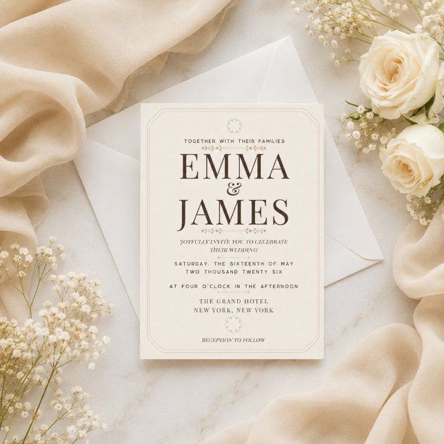 Convite de Casamento Elegância Marfim Macio Editáv (Elegant Soft Ivory Wedding Invitation with timeless luxury details.)