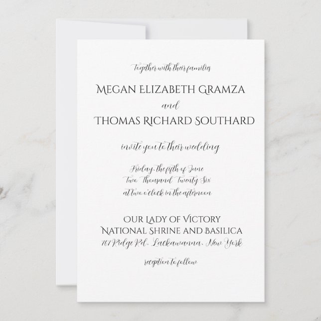 Convite de Casamento Elegância Preto e Branco Simp (Frente)