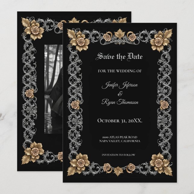 Convite de casamento Elegant Gothic para salvar a  (Frente/Verso)