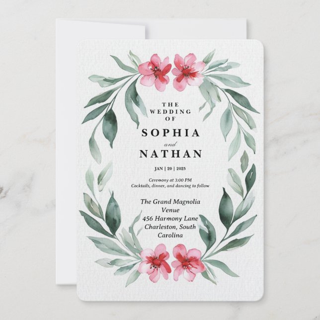 Convite de casamento Elegant Greenery & Floral (Frente)