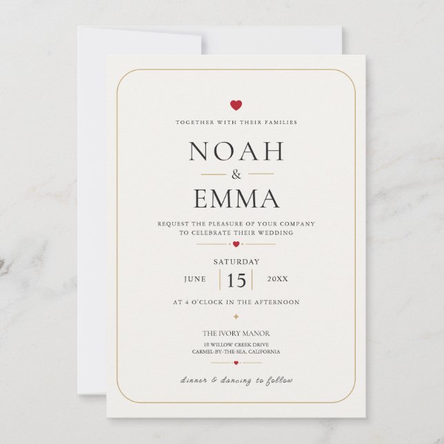 Convite de Casamento Elegant Heart  (Frente)