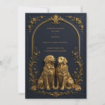 Convite de casamento Elegante 3D Golden Retriever
