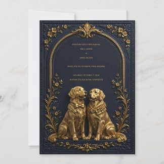 Convite de casamento Elegante 3D Golden Retriever