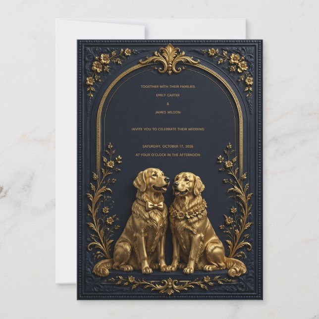Convite de casamento Elegante 3D Golden Retriever  (Frente)