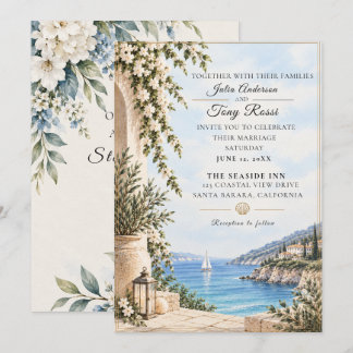 Convite de Casamento Elegante à Beira-Mar Mediterr