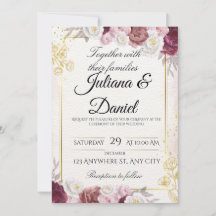Convite de Casamento Elegante Abóbora Floral de Ou