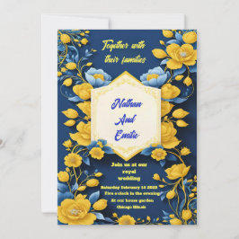 Convite de casamento elegante amarelo e preto