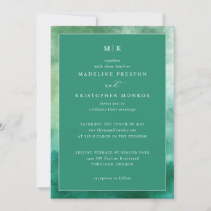 Convite de Casamento Elegante Aquarela Verde