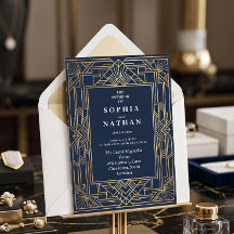 Convite de Casamento Elegante Art Déco
