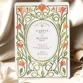 Convite de Casamento Elegante Art Nouveau Coral Li
