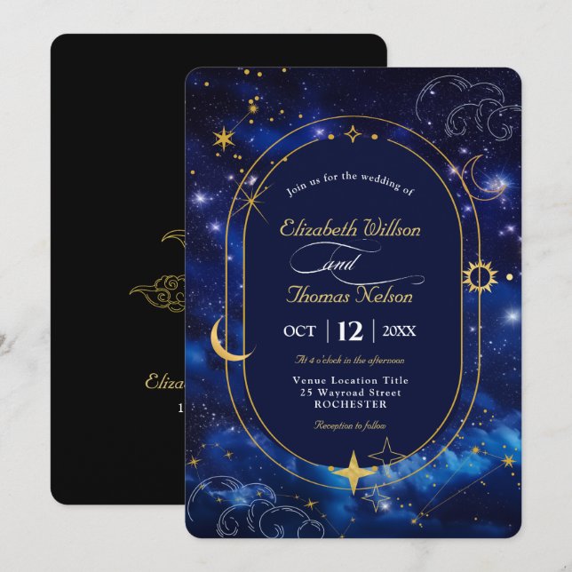 Convite de casamento Elegante azul celeste (Frente/Verso)