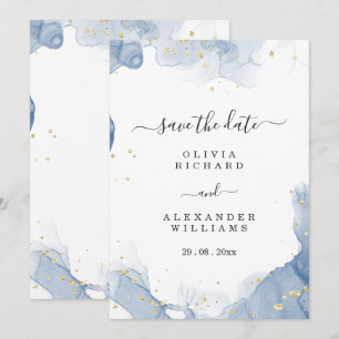 Convite de Casamento Elegante Azul e Dourado Minim