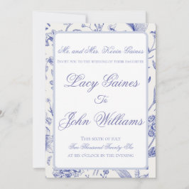 Convite de Casamento Elegante Azul em Estilo Chino