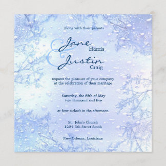 convite de casamento elegante azul gelado de inver