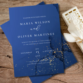 Convite de Casamento Elegante Azul Marinho Dourado